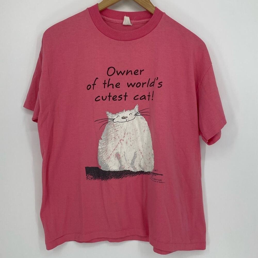 Shoebox Greetings Rare Vintage Cat Pink Hallmark Tee Shirt Size Large